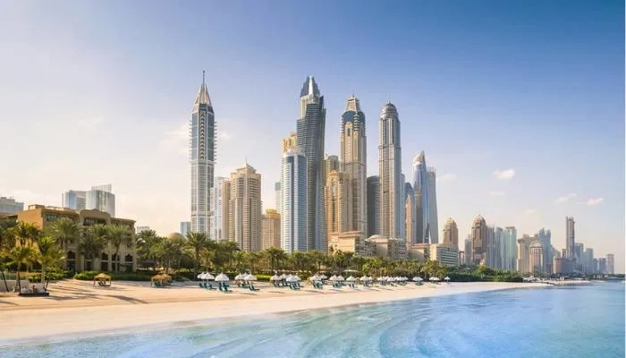 Skyline view from a beach